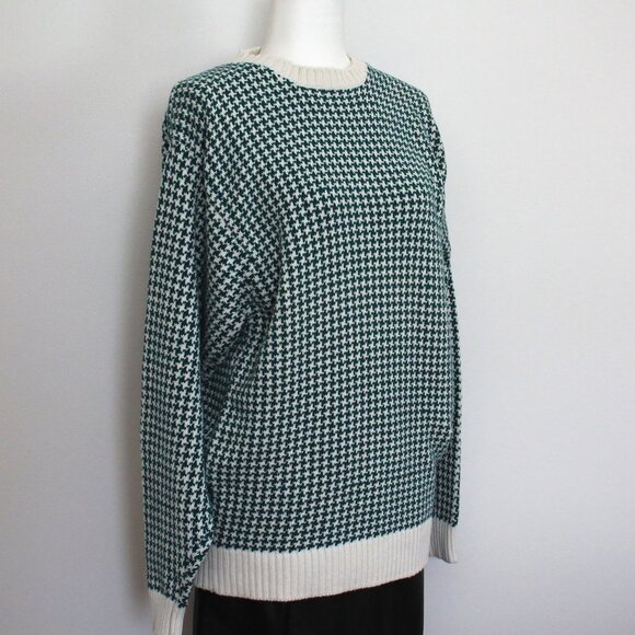 Vintage Green CLUB ROOM Pullover Sweater Slouchy Houndstooth Women's Large - Picture 2 of 6